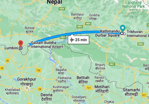 Map of Buddhist pilgrimage trip in Nepal