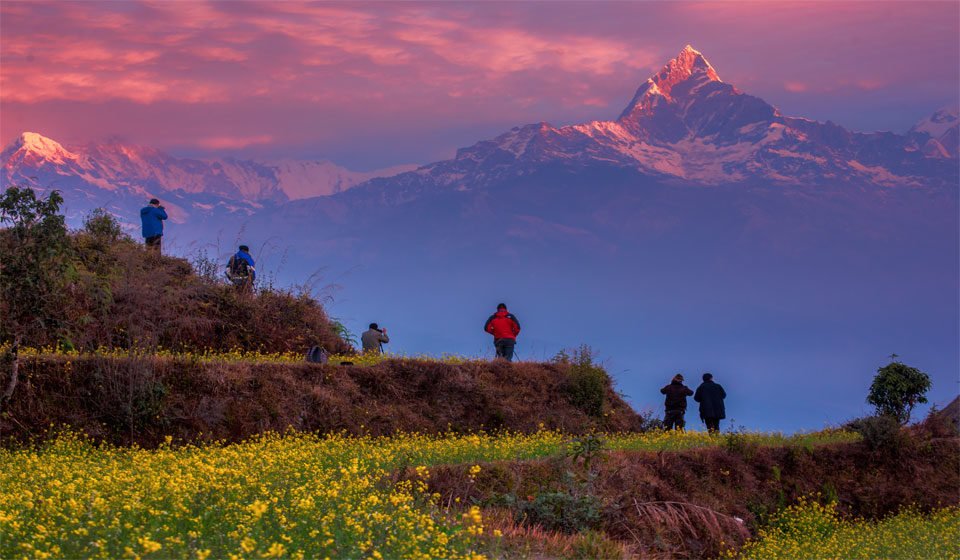 Sunset View Over Mount Fishtail From Sarangkot Hill in Pokhara