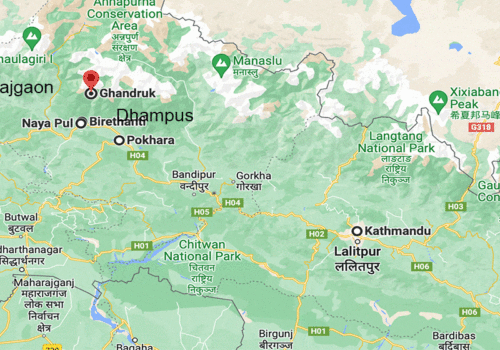 map of luxury nepal tour