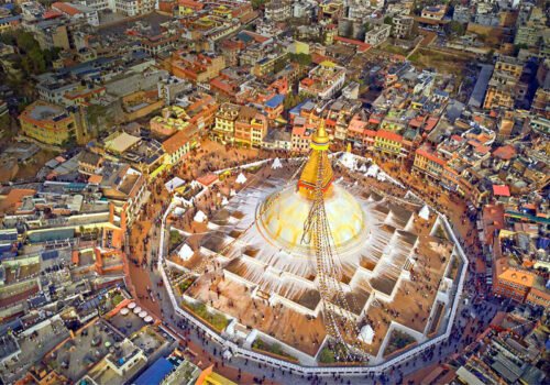 Aerial View of Boudhanath Stupa during nepal vacation