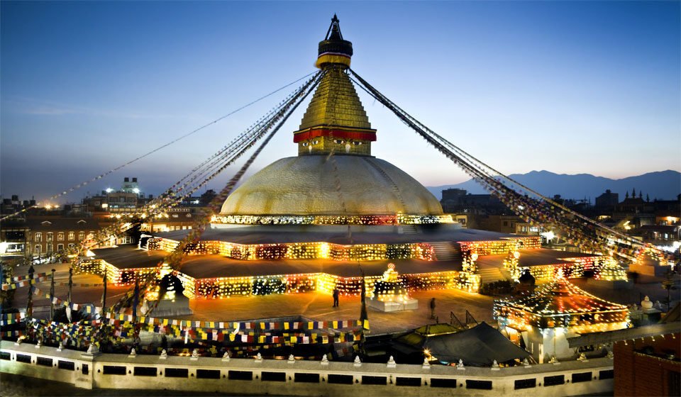 Boudhanath stupa in the evening